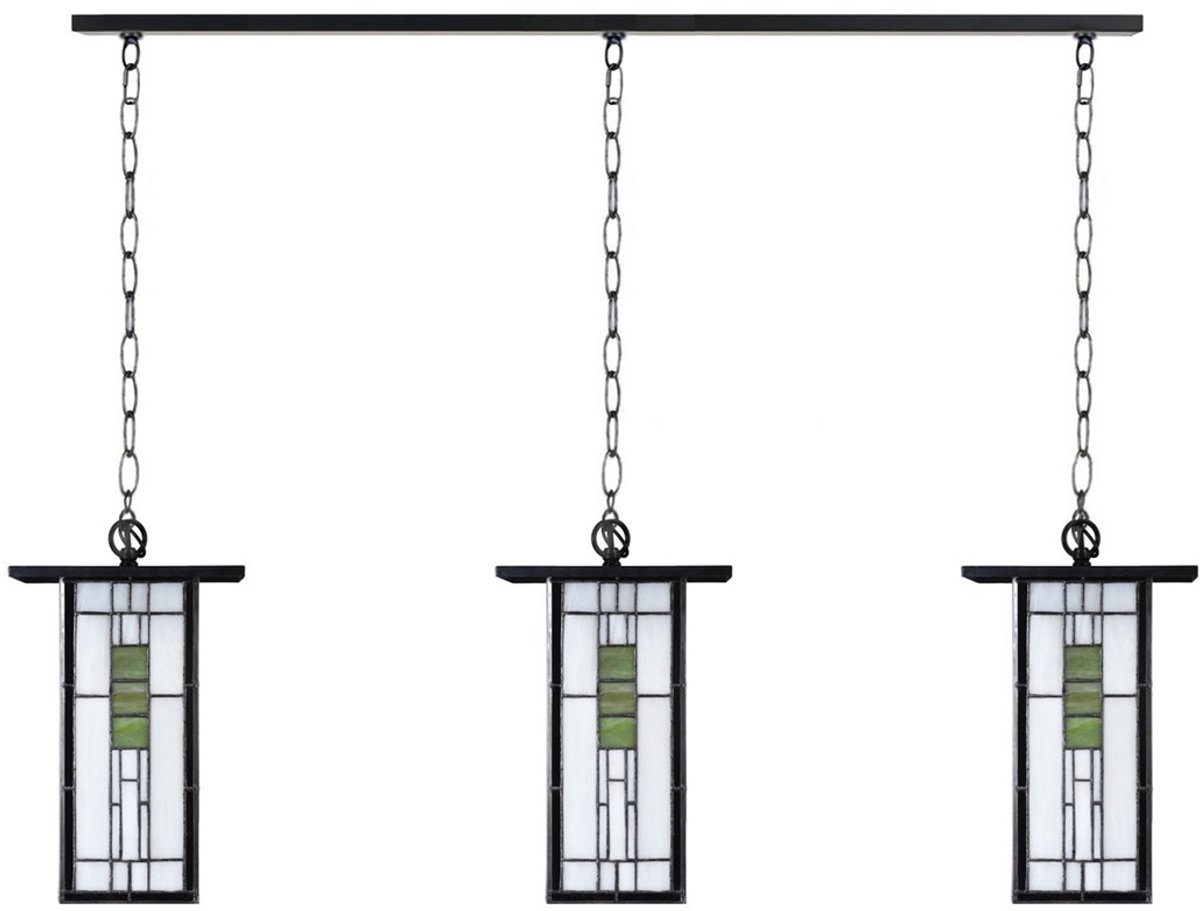 Coloured by Art 3 x Tiffany So Long Frank Lloyd Wright met ketting lampen aan plafondbalk - Art Deco Trade Lichtgroen
