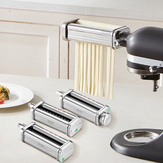 3-delig Pasta Accessoires voor Keukenmachine - Roestvrijstalen Set met Nudelbladrol, Spaghetti- en Fettuccine Snijder - 8-Voudig Verstelbare Dikteknop — afbeelding 2