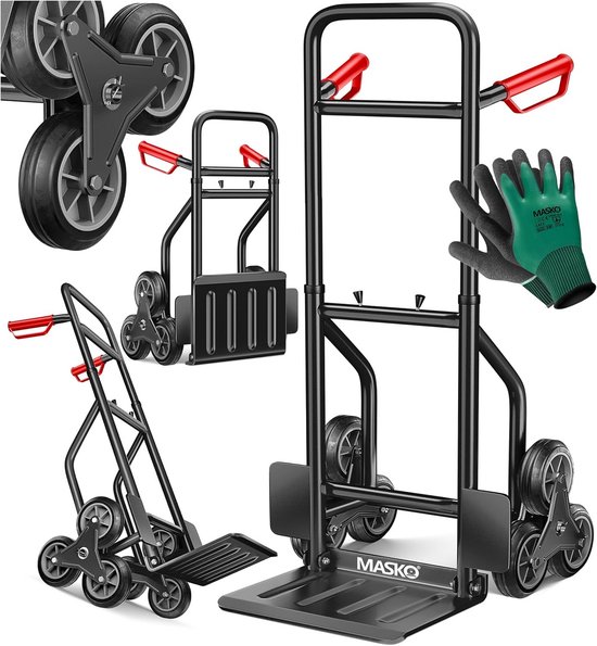 Trappensteekwagen, trapklimmer, steekwagen, tot 150 kg, inklapbaar, 3-voudige sterwielen van hard rubber, stalen buisframe, transportwagen