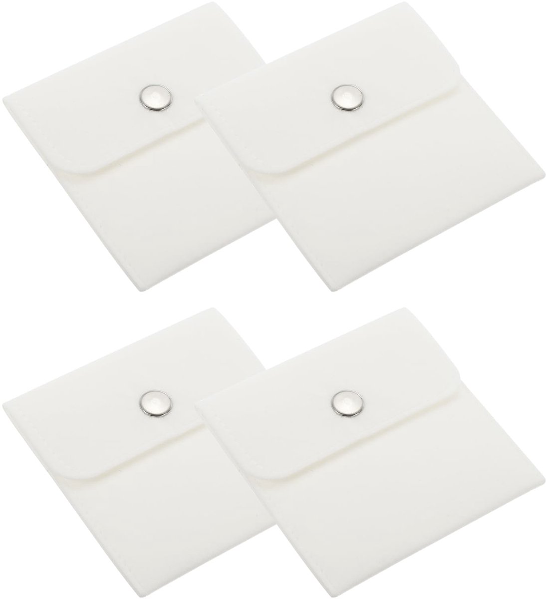 4x4 inch sieraden zakjes, 4 stuks fluwelen zakjes drukknoop draagbare opbergtas voor oorbellen armbanden kettingen ringen horloge, wit