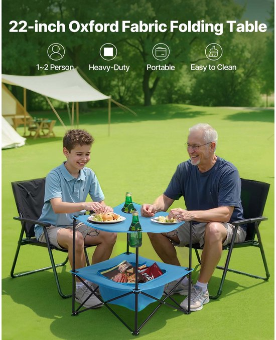 Opvouwbare kampeertafel, draagbare en lichtgewicht picknicktafel voor buiten, duurzaam 600D Oxford-materiaal met waterdicht canvas, inclusief 4 bekerhouders en draagtas, ideaal voor kamperen, tailgating en picknicks, blauw — afbeelding 3