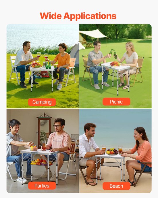 Opvouwbare kampeertafel, in hoogte verstelbare draagbare bijzettafel, aluminium MDF-buitentafel met gaasplank, draaggreep, lichtgewicht en compact voor picknicks, barbecues en koken, 61 x 41 cm, zilverkleurig — afbeelding 3