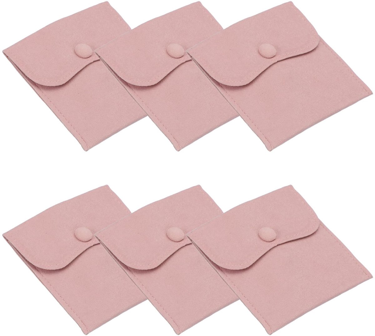 4x4 inch sieraden zakje, 6 stuks zachte fluwelen zakjes met drukknop draagbare opslag voor ringen ketting armband oorbel horloge, roze