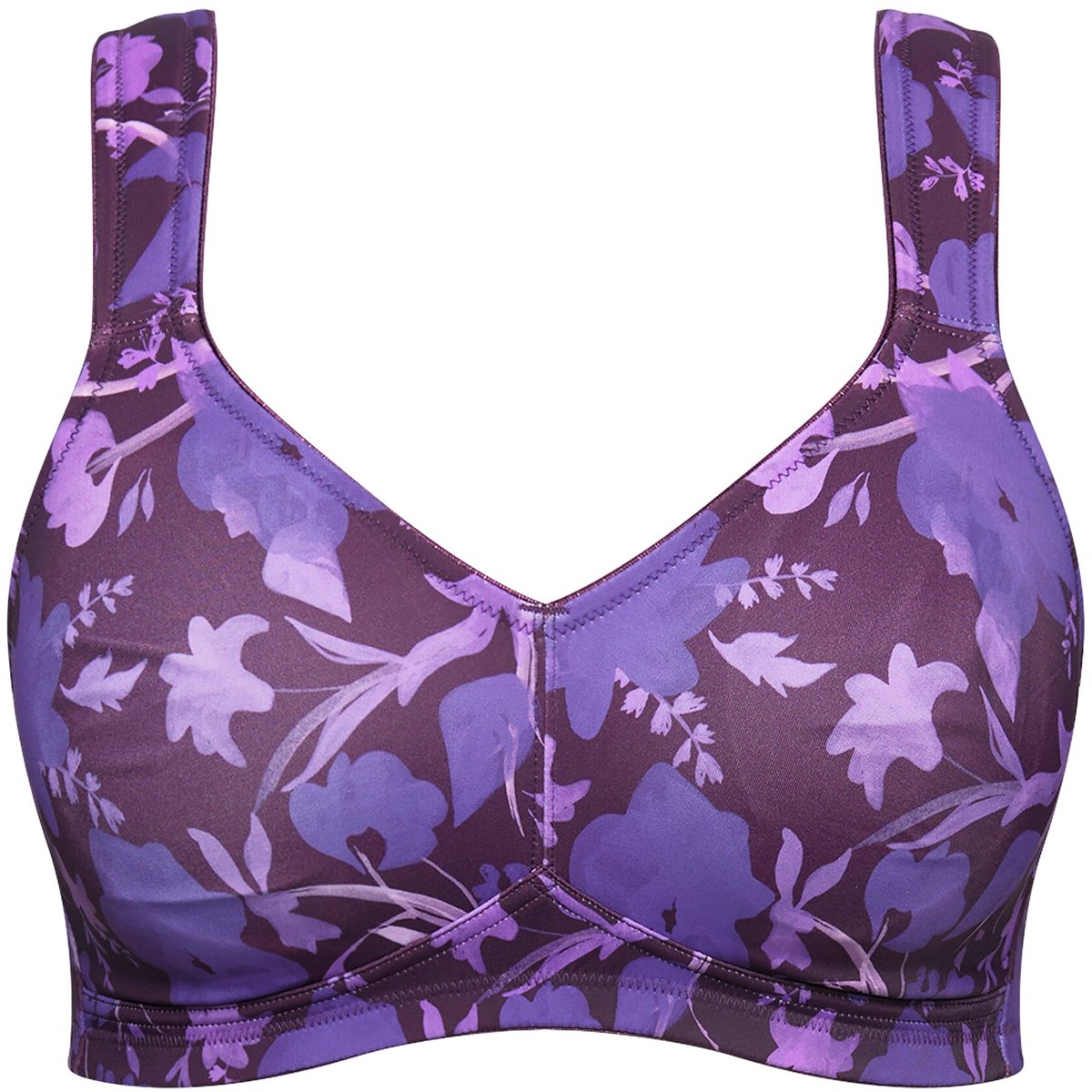Ulla Popken Dames - Microvezel-bh bloesems zonder beugel - Aubergine