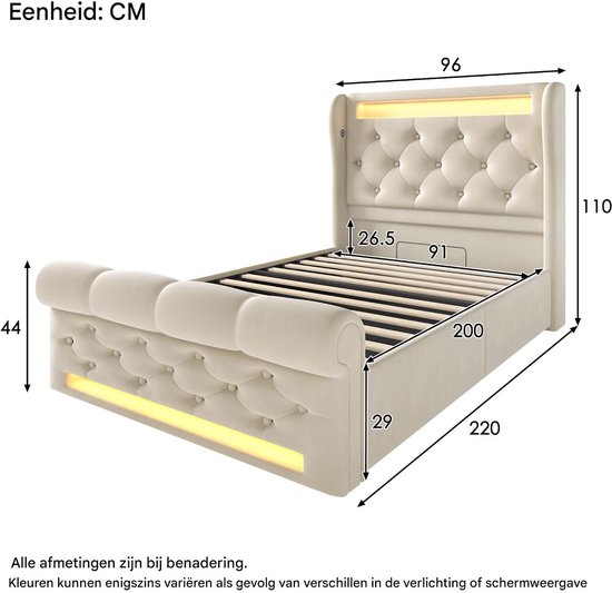 Bedframe KONGSBERG 90x200 beige stof
