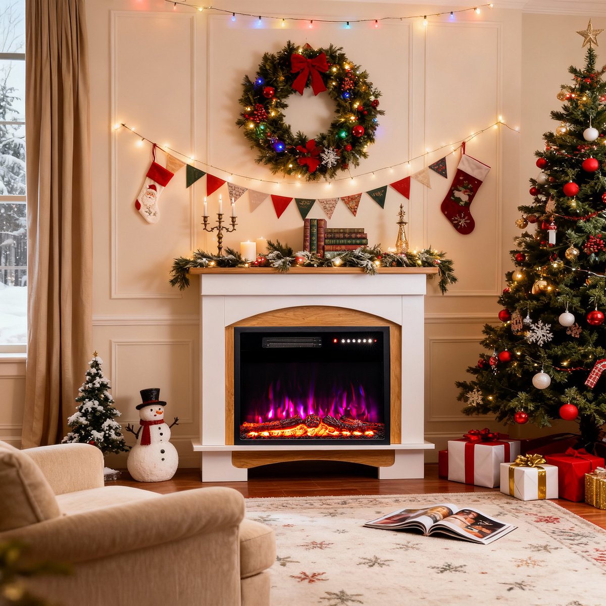 HOMAVO 23'' Elektrische Sfeerhaard met Meubel - 1000/2000W Elektrische Haard met Verwarming - Twaalf 3D-Vlammenkleuren - Timerfunctie - Oververhittingsbeveiliging