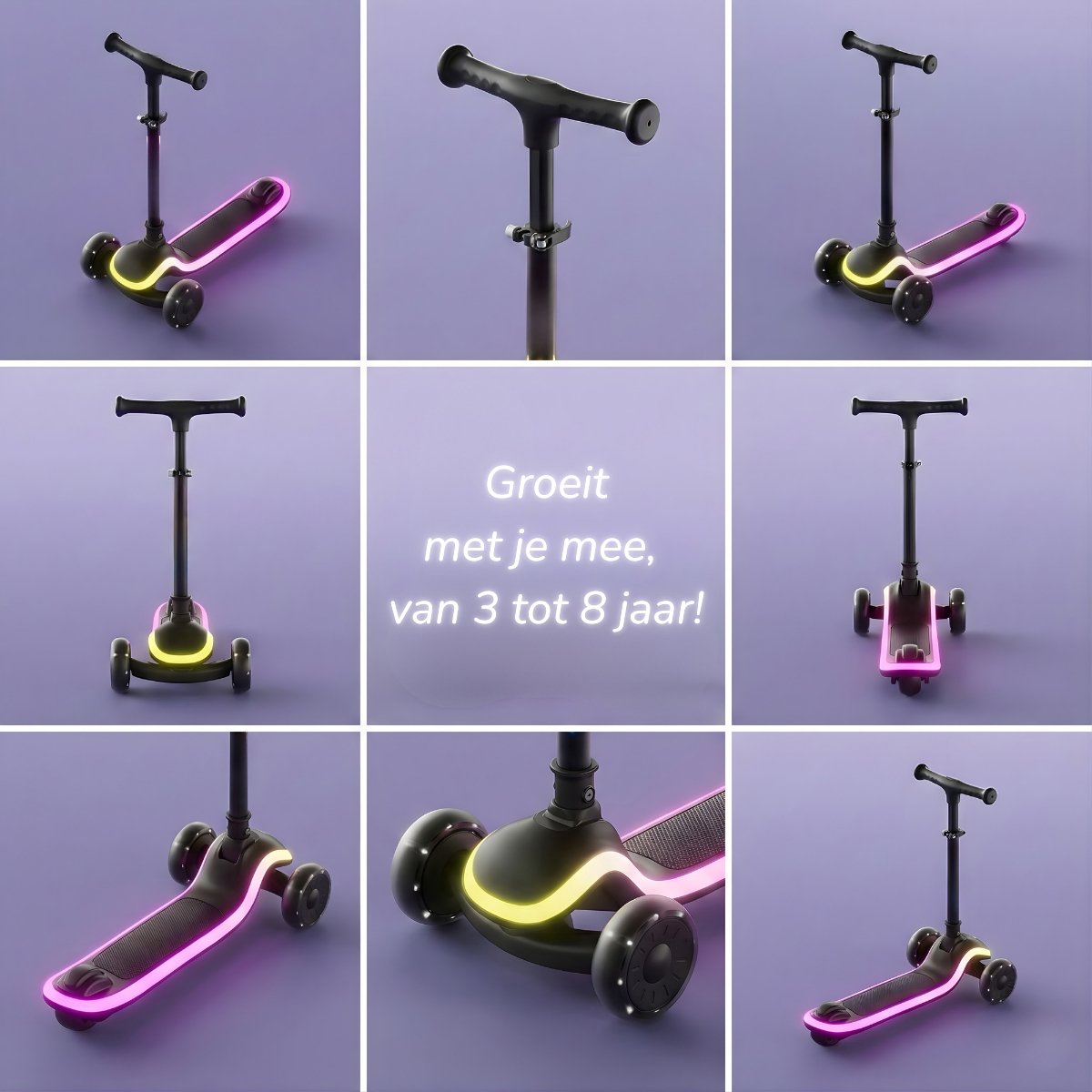 GoudenGracht Kinderstep 2026 - Volledig LED verlichting - 20 Lichtstanden - Step - Kinderstep 3 Wielen - Van 3 tot 8 jaar - Verstelbaar Stuur 60-85 cm - Opvouwbaar — afbeelding 7