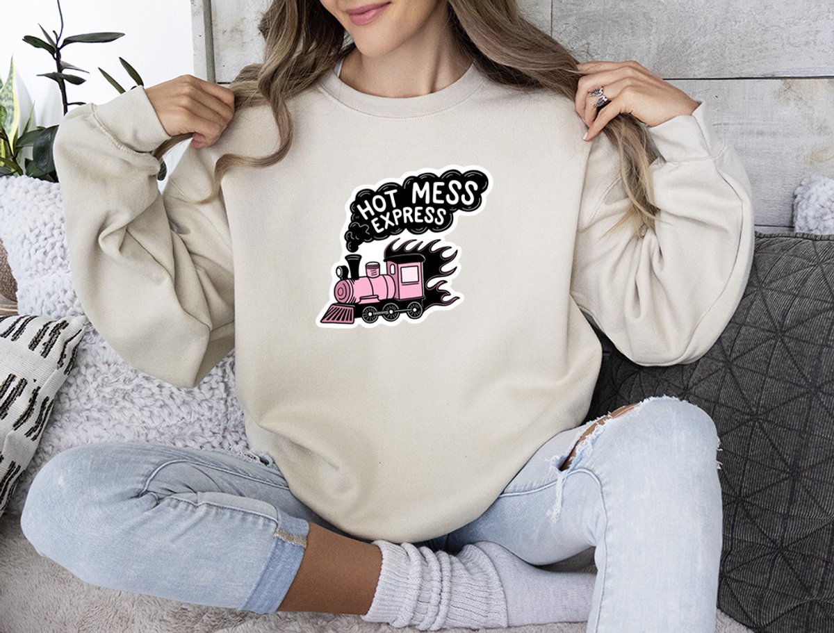 Beige Oversized Sweater - Voor Vrouwen - Hot Mess Express - Comfortabele Trendy Trui - Maat Medium