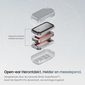 Explosietekening van de Shokz oordopjes met dubbel membraan technologie.