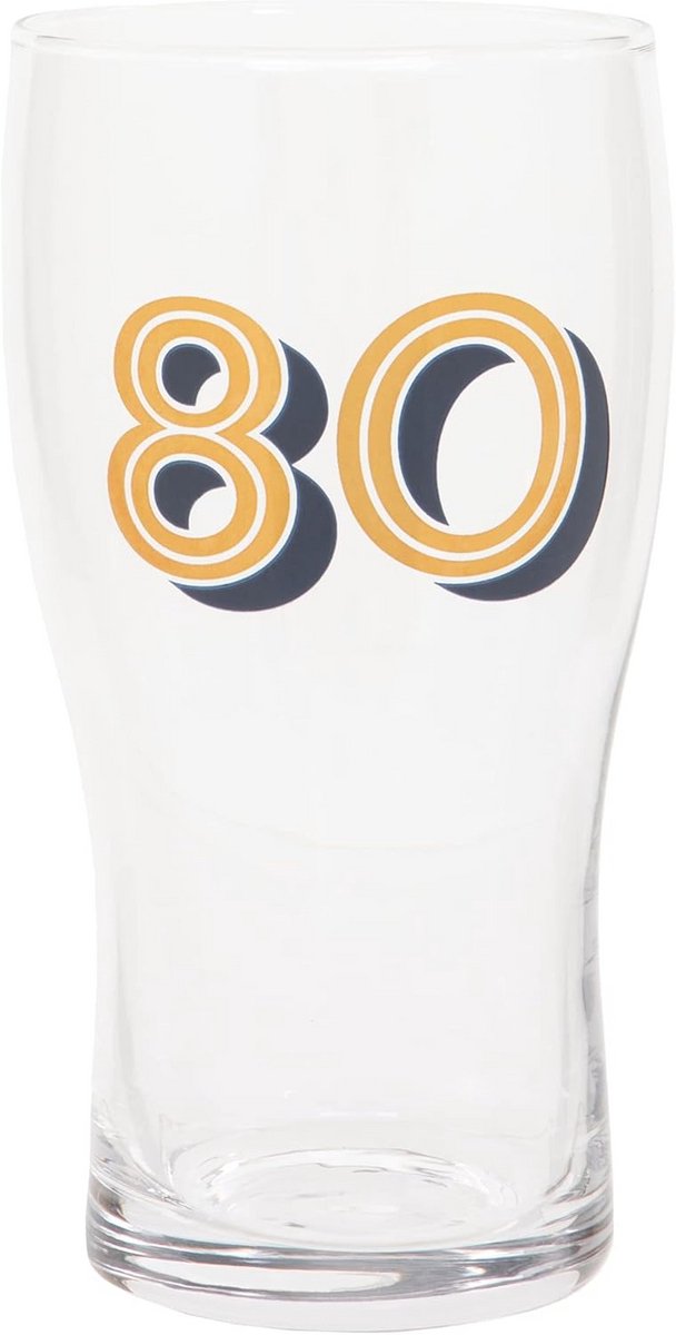 Extra Groot Bierglas 80 Jaar Jubileum - Goud en Blauw - 570 ml - Cadeau Verjaardag