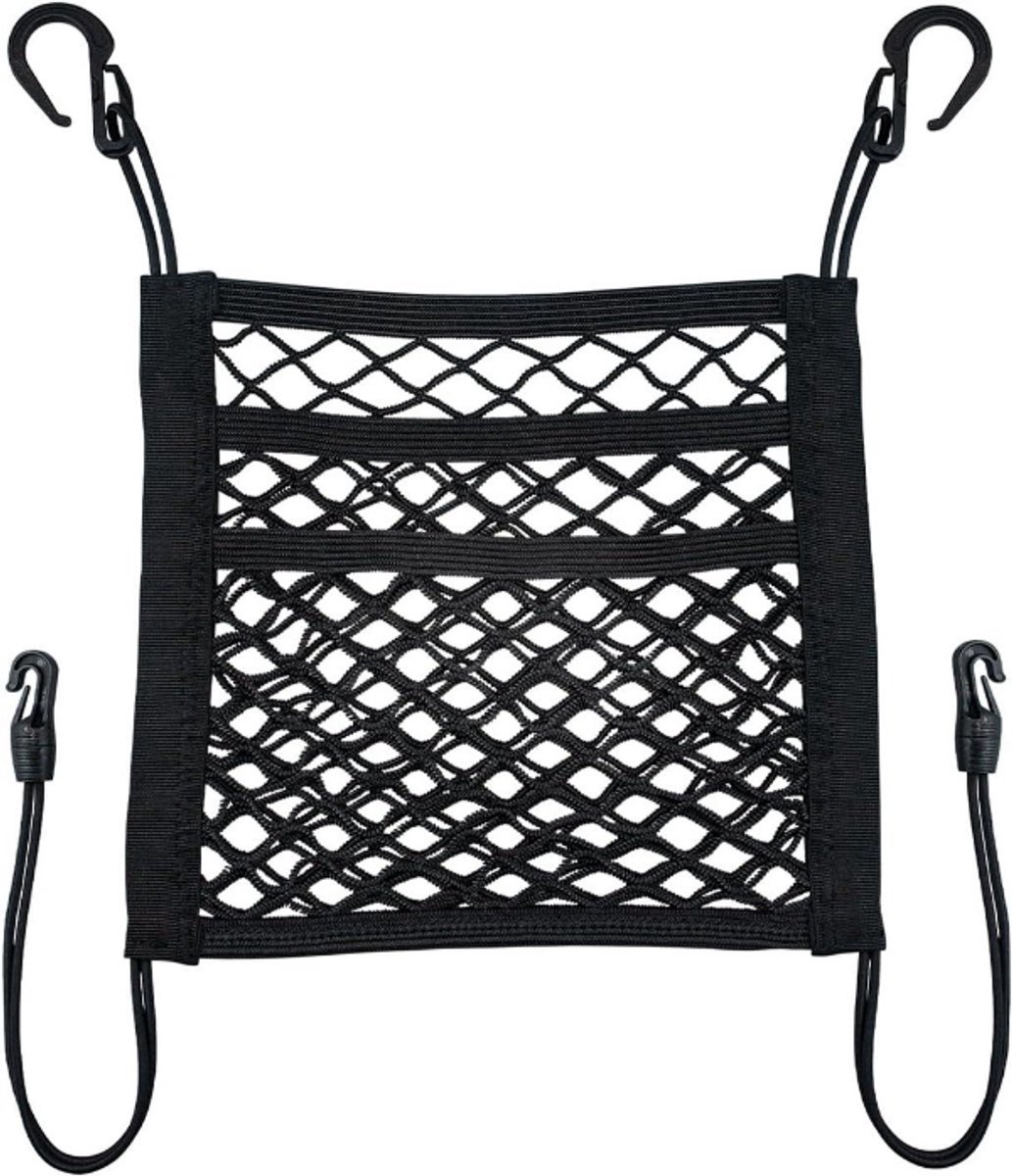 Elastisch bagagenet - Zwart - 30*25cm - 3-Laags gaas opbergzak - Oxford doek - Opbergnet voor kofferbak - Achterbank Opbergtas - kofferbak Opbergzak - Bagagenet - Bestuurdersstoel Opbergzak - Scheidingsnet - Geschikt voor divers automodellen