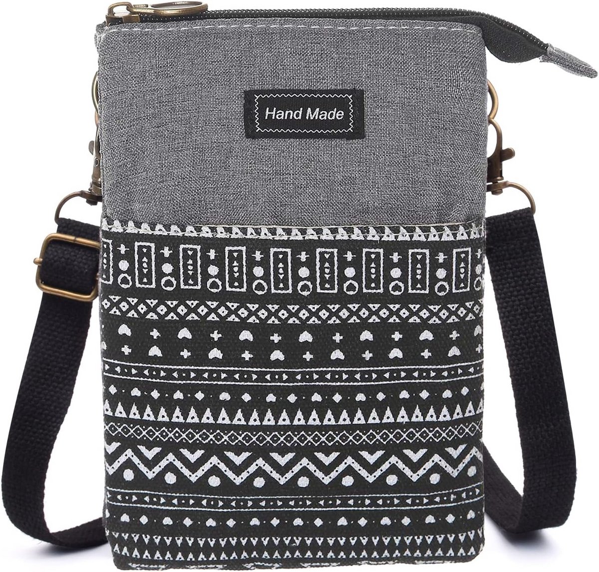 Kleine Canvas Crossbody Telefoontas Dames Schoudertas met Nationaal Patroon