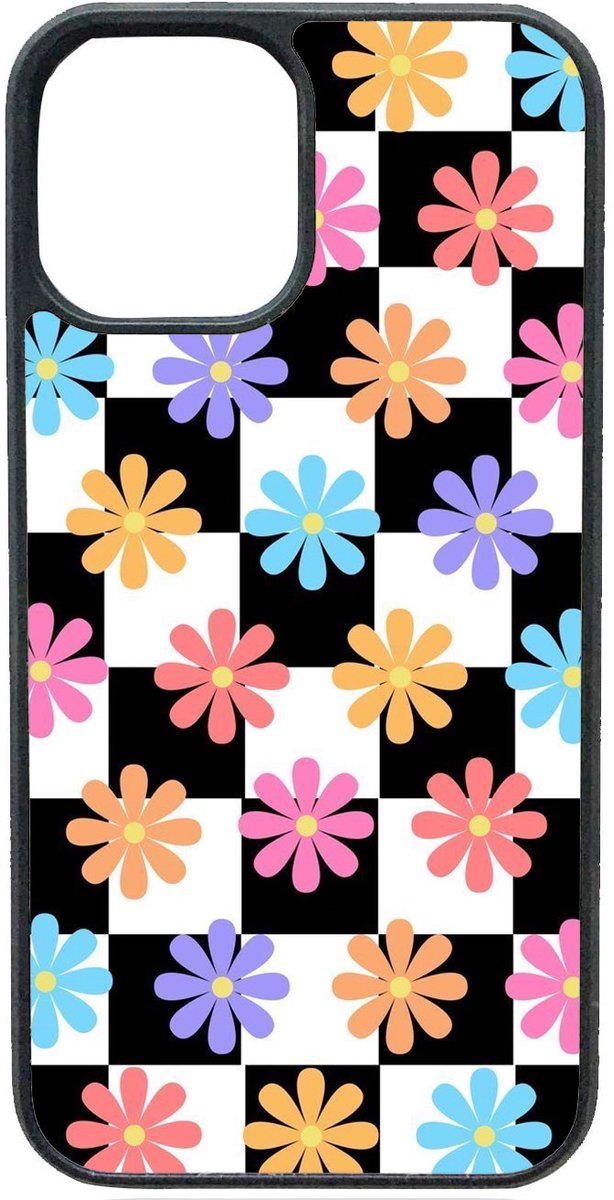 Telefoonhoesje - GEBLOKT MET BLOEMETJES - Iphone 15 Plus