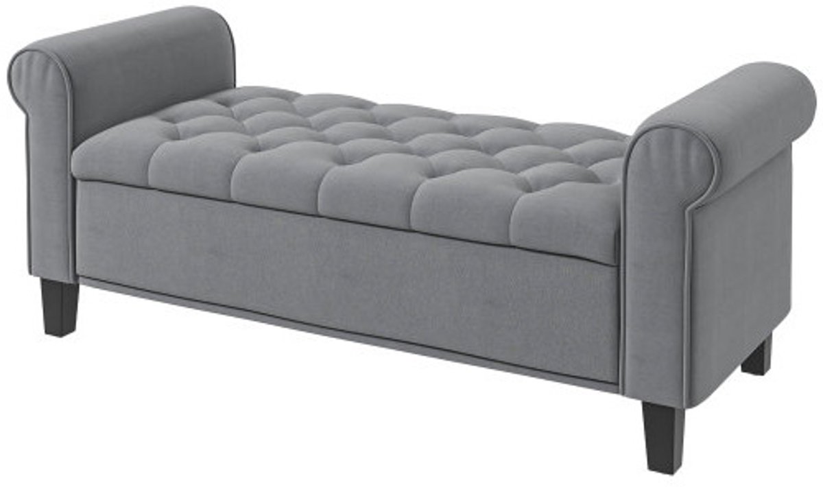 Bankje 126 x 48,5 x 57 cm Grijs Hout Lezenbank Bedbank Opbergbank Bankje Schoenbank Met armleuningen Bank met opbergruimte Zacht en comfortabel Geschikt voor slaapkamer Woonkamer Gang