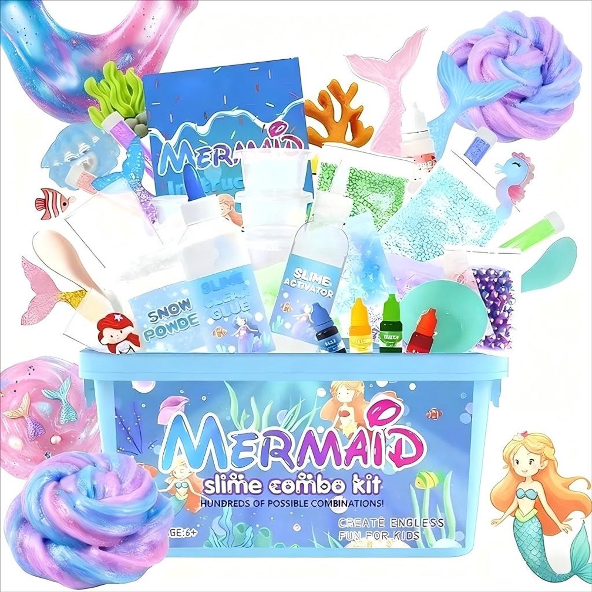 Mermaid Slime Deluxe Set – Complete 35-delige Zeemeermin Slijmkit- Speelslijm - Slijm Maken Voor Kinderen- Veilig DIY Slijmlab voor Kinderen - Glitter, Kleurgel, Accessoires & Gereedschap - Creatief Speelgoed vanaf 5 jaar
