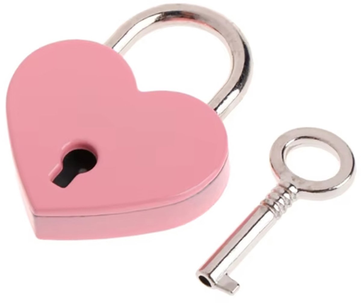 Hartvormig Hangslot Roze – Hartjes Slot – Liefdesslot – Kofferslot – Reisslot – Decoratief Slot – Rozekleurig