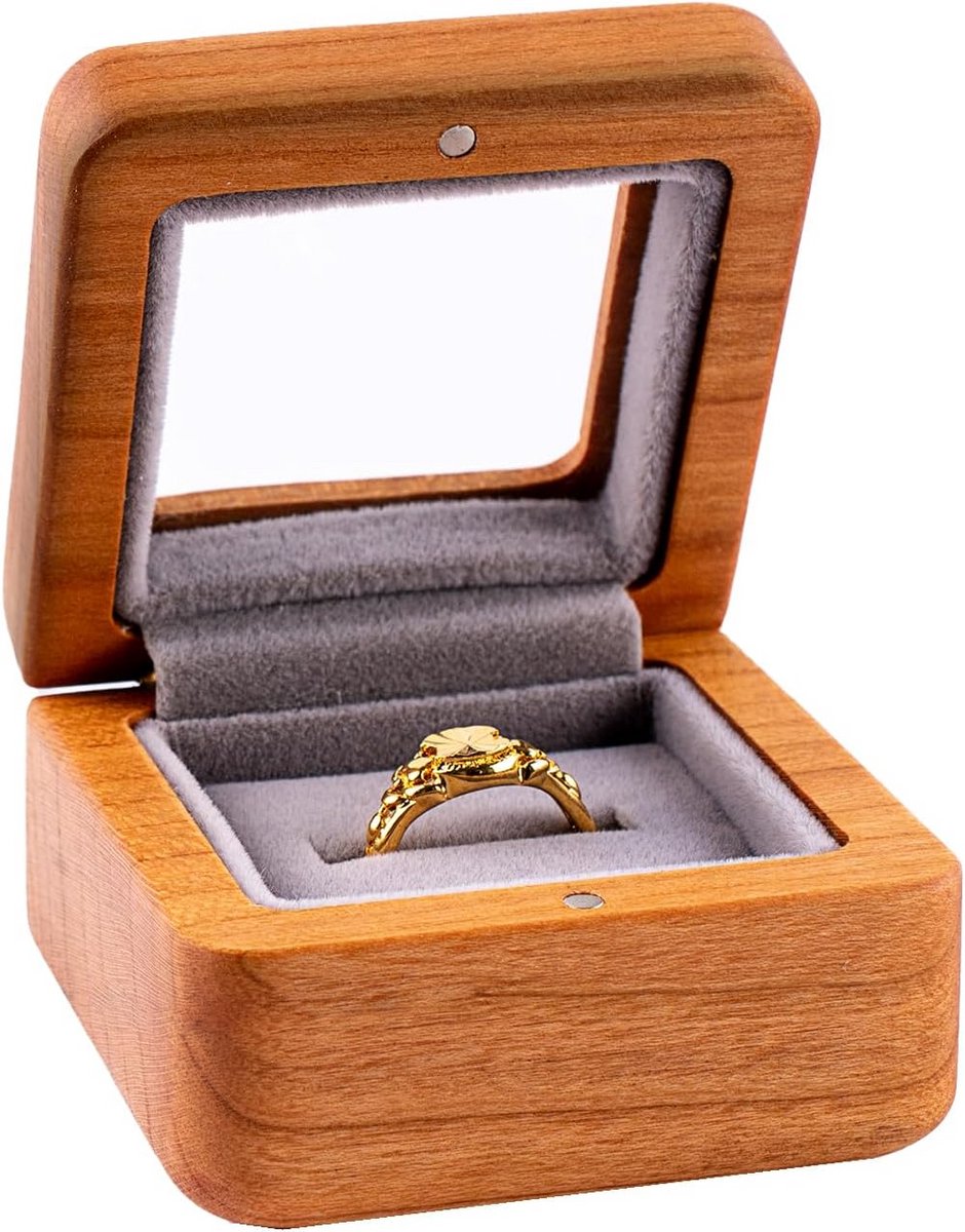 Handgemaakte Houten Ringendoos Kersen - Premium Ceremonie Doos met Fluweel