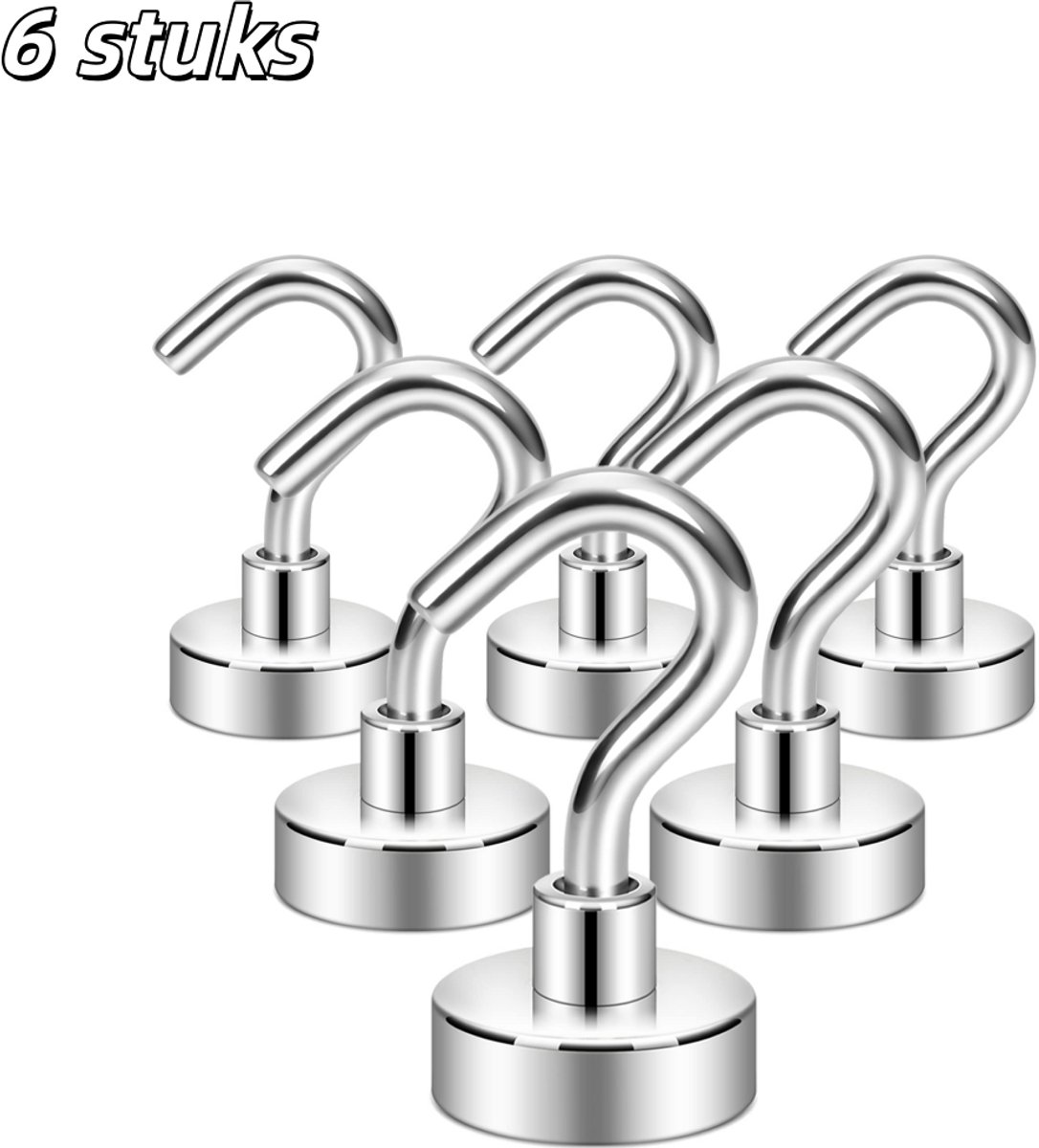 6 stuks - Haken - Magnetische haken - Beschadigen de muren niet - Geschikt voor badkamers,