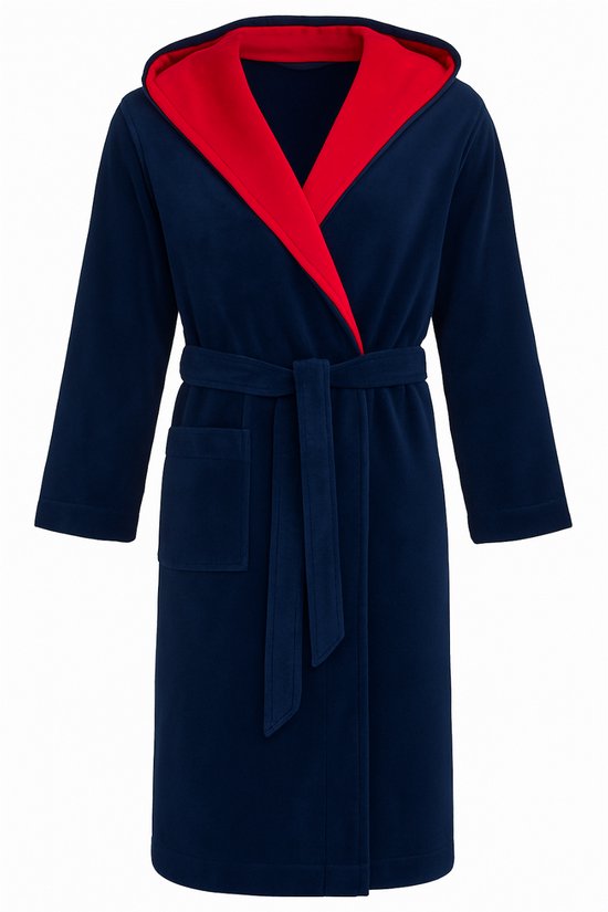 Marineblauwe badjas met capuchon - M-L