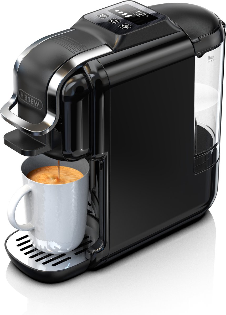 HiBREW H2C Koffiecupmachine – Hot & Cold Brew – Touchscreen – 7 Kopgroottes – Temperatuurregeling – 20 Bar – Compatibel met DG/NS/Lavazza – Zwart
