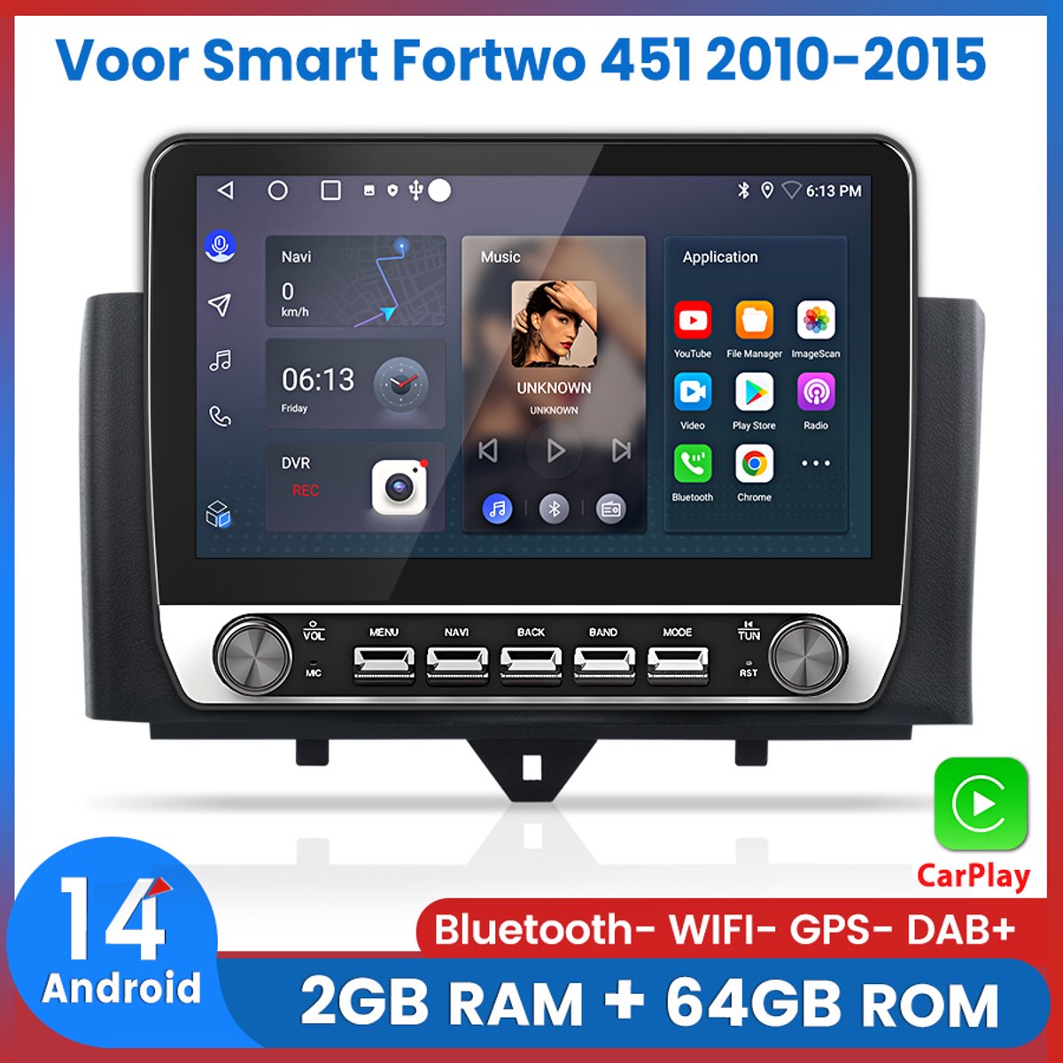 Awesafe 10.1" Autoradio Geschikt Voor Mercedes Benz Smart Fortwo 2010 t/m 2015 - Android 14 - Draadloos Apple Carplay & Android Auto - 2GB + 64GB - 4 Core processor - Bluetooth & Wifi GPS Navigatie - 2010 2011 2012 2013 2014 2015