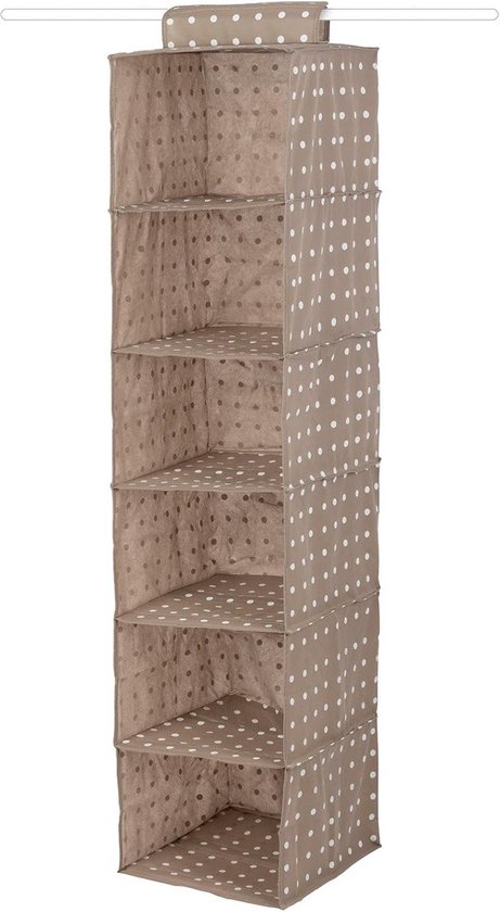 BrilliantJo Hangende garderobekast Opslag met 5 planken Organizer, opbergplanken Unit met 6 zakken voor kleding - Beige (30 x 30 x 108 cm