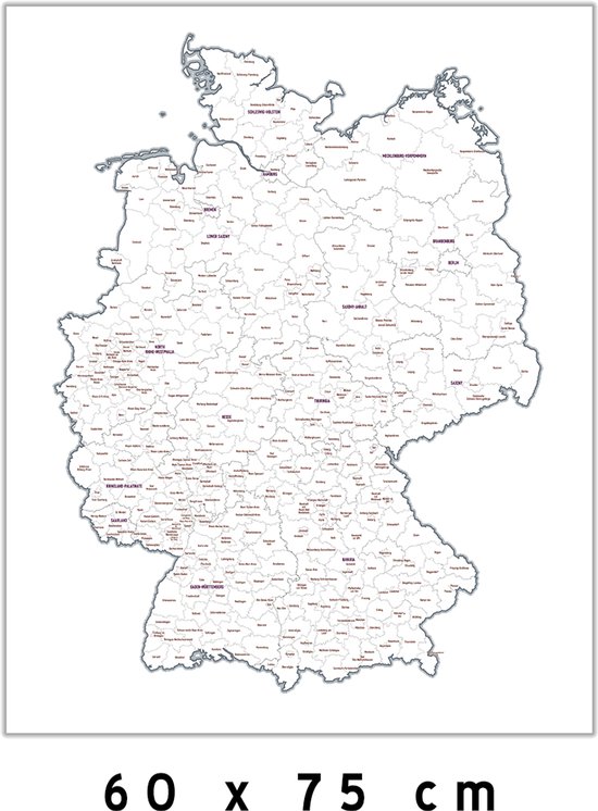 Carte Allemagne (tableau plastique) | 60 x 75 cm | Carte communes | Carte | Géographie | Deutschland | Allemand | Allemagne | Berlin | Allemands | Francfort | Rhénanie-du-Nord-Westphalie | Bavière | Hessen | Basse-Saxe | 1 pièce
