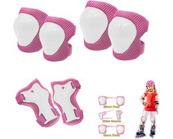 Kinderbeschermingsset - 3-in-1 knie - elleboog- en polsondersteuningsset - Roze - Geschikt voor kinderen van 3-8 jaar. Beschermt kinderen effectief tegen blessures tijdens activiteiten zoals skaten fietsen motorrijden en scooteren
