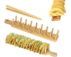 1 stuk - Taco Houder - Bamboe Tacohouder - Houten Taco Houder - Geschikt voor maximaal 8 tortilla's - inclusief tortilla's, sandwiches, brood, hotdogs en pannenkoeken - Tortillastandaard