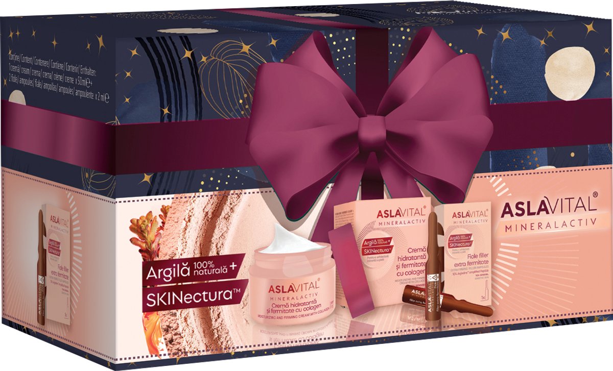 Aslavital GIFTSET - SKINectura™ - Hydraterende dagcrème voor gevoelige huid met collageen SPF 15 + Ampullen met Collageen 2 stuks - intense hydratatie. - dagcreme voor vrouwen- 50 ml - voor Geirriteerde & rode huid