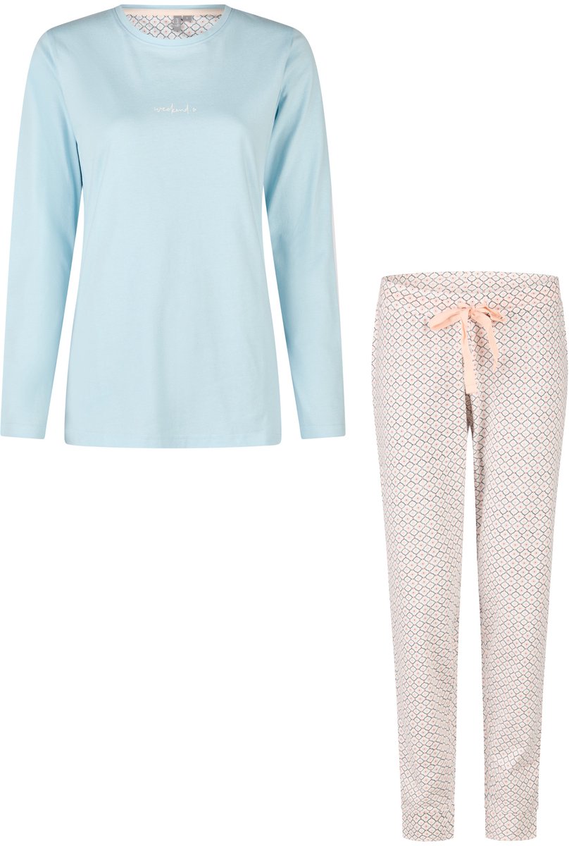 By Louise Dames Pyjama Set Lang Blauw/Wit Print
