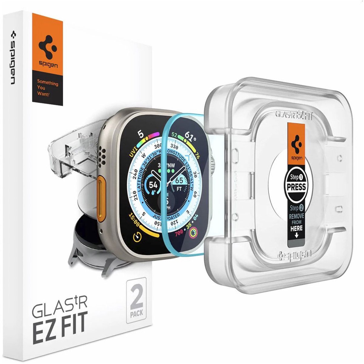 Spigen Smartwatch screenprotector met Montage Frame - Geschikt voor Apple Watch Ultra 49mm - 2-pack