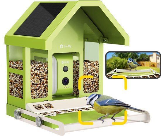 Birdfy  Feeder  Metal – Vogelhuisje met Camera – Live Vogels Spotten via je Smartphone - Slim Voederhuisje – 1080p HD & AI Vogelherkenning – Full‑Colour Nachtzicht – Duurzaam Metalen Behuizing – Zonnepaneel & Draadloos