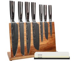 Shinrai Knives - Damascus Print 7-delige Messenset + Messenblok + Slijpsteen