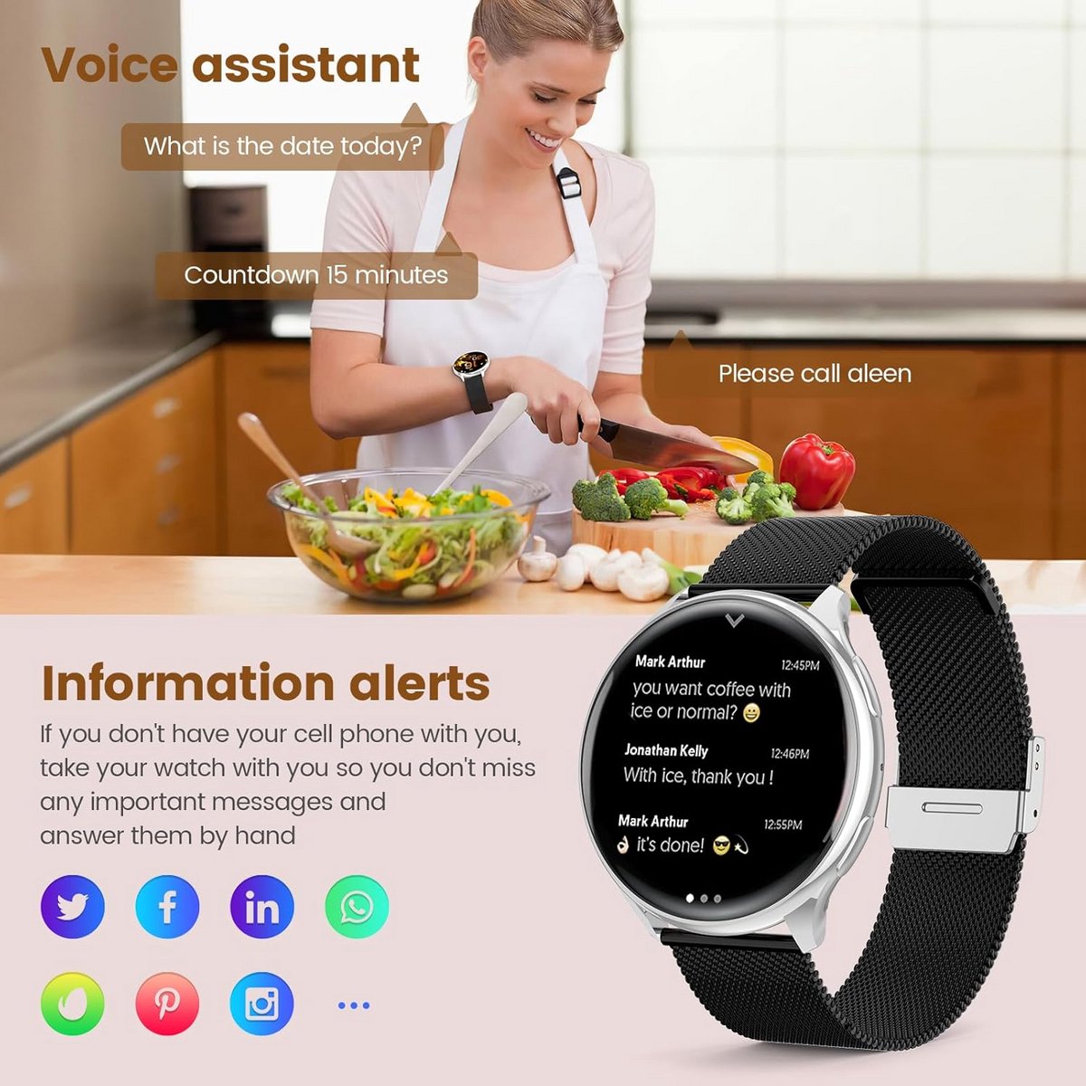Ronde Smartwatch voor Dames met Telefoonfunctie, Hartslagmeter en Fitness Tracking