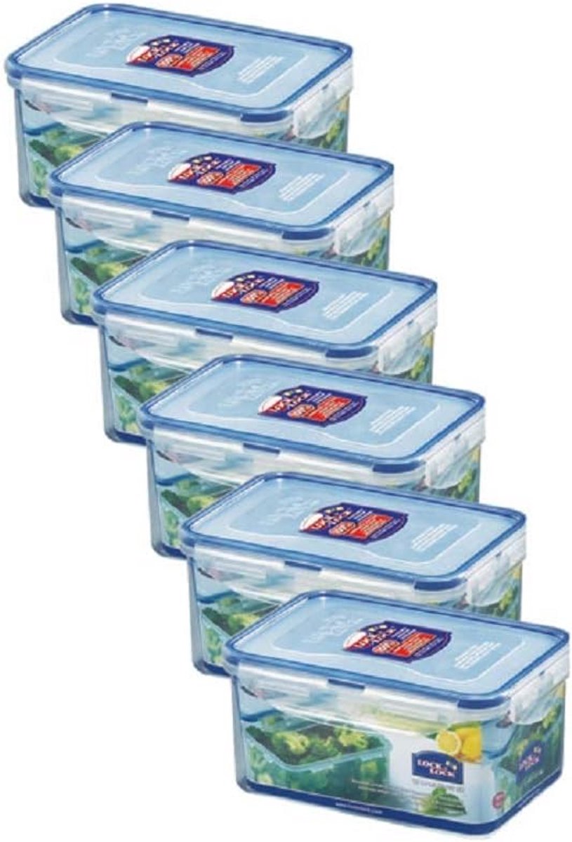 Set van 6 Luchtdichte Vershoudbakjes 1,1 Liter - Stapelbaar en Lekvrij