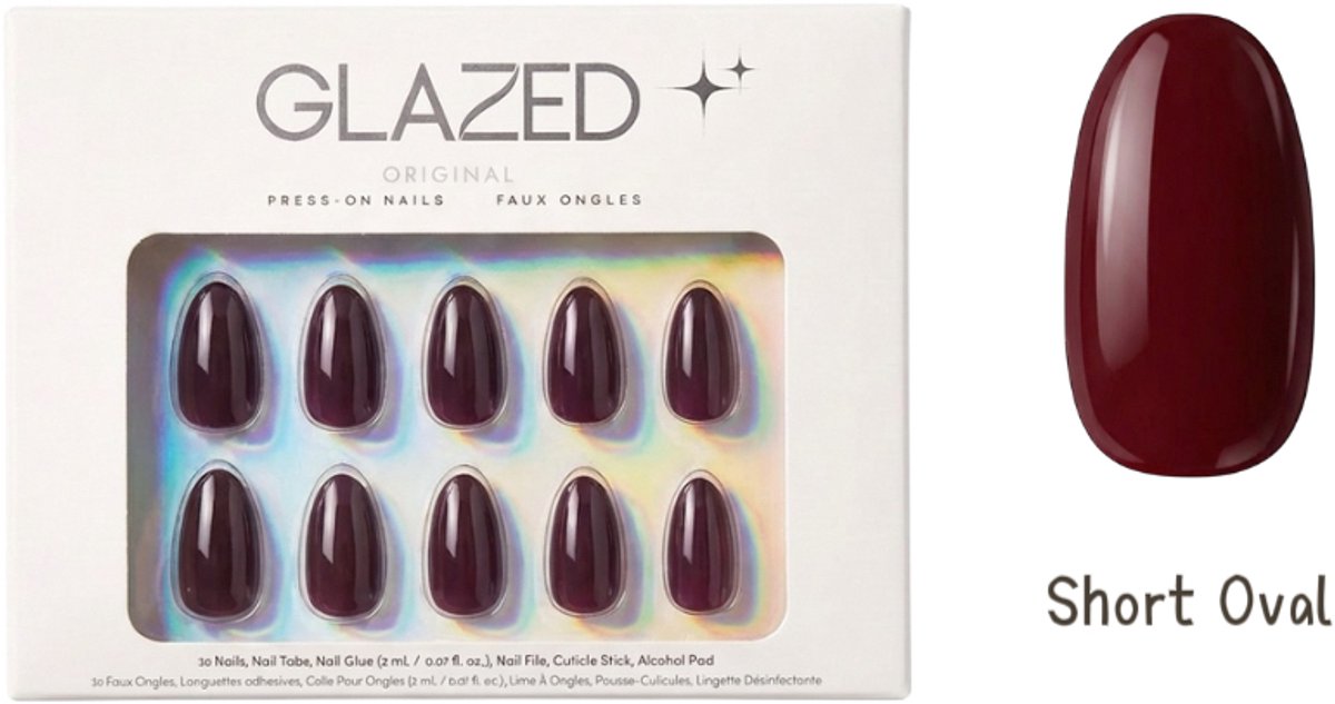 Glazed Original - Press On Nails - Cherry Mocha - Short Almond - 30 nagels