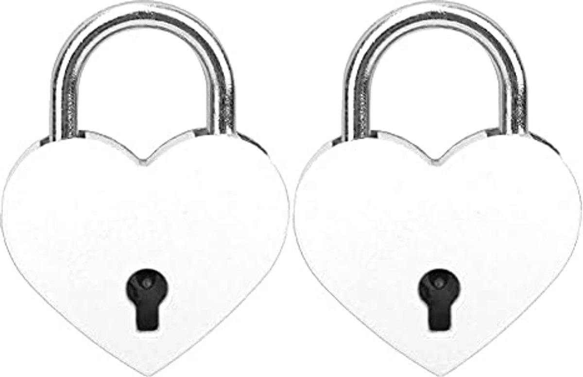 Kleine sloten met sleutels Hartslot en sleutelbloksloten Minisloten Hangslot 30x39mm(Wit)