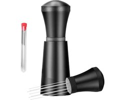 longziming Espresso WDT Tool - Koffieverdeler - 7 Naalden 0,3 mm - Aluminium - Inclusief Stand - Barista Accessoire - Verwijderbare Koffieverdeler - Zwart