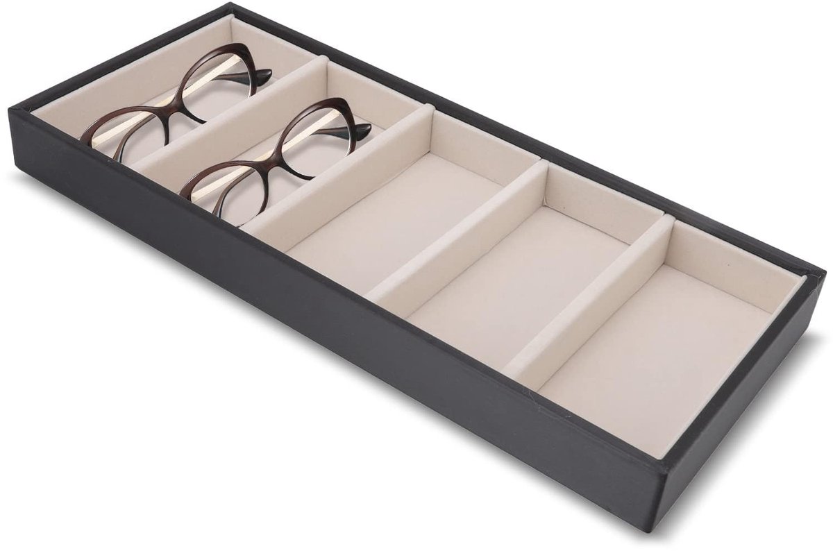 Fluwelen Glazen Doos Lade, Stapelbare Glazen Display Lade Sieraden Organizer Trays voor Bril en Horloge Houder Organizer Tray(zwart)