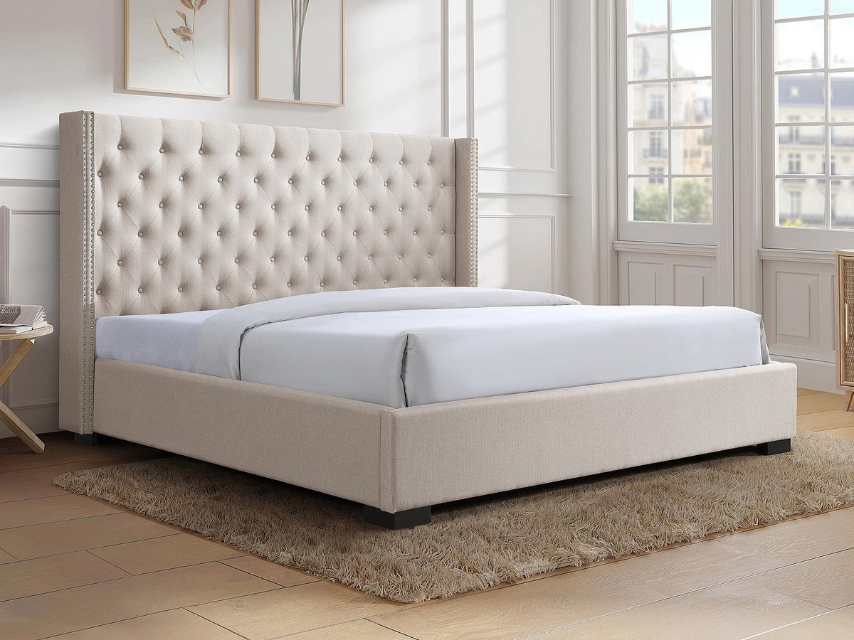 Vente-unique Bedframe stof beige 200 x 200 cm