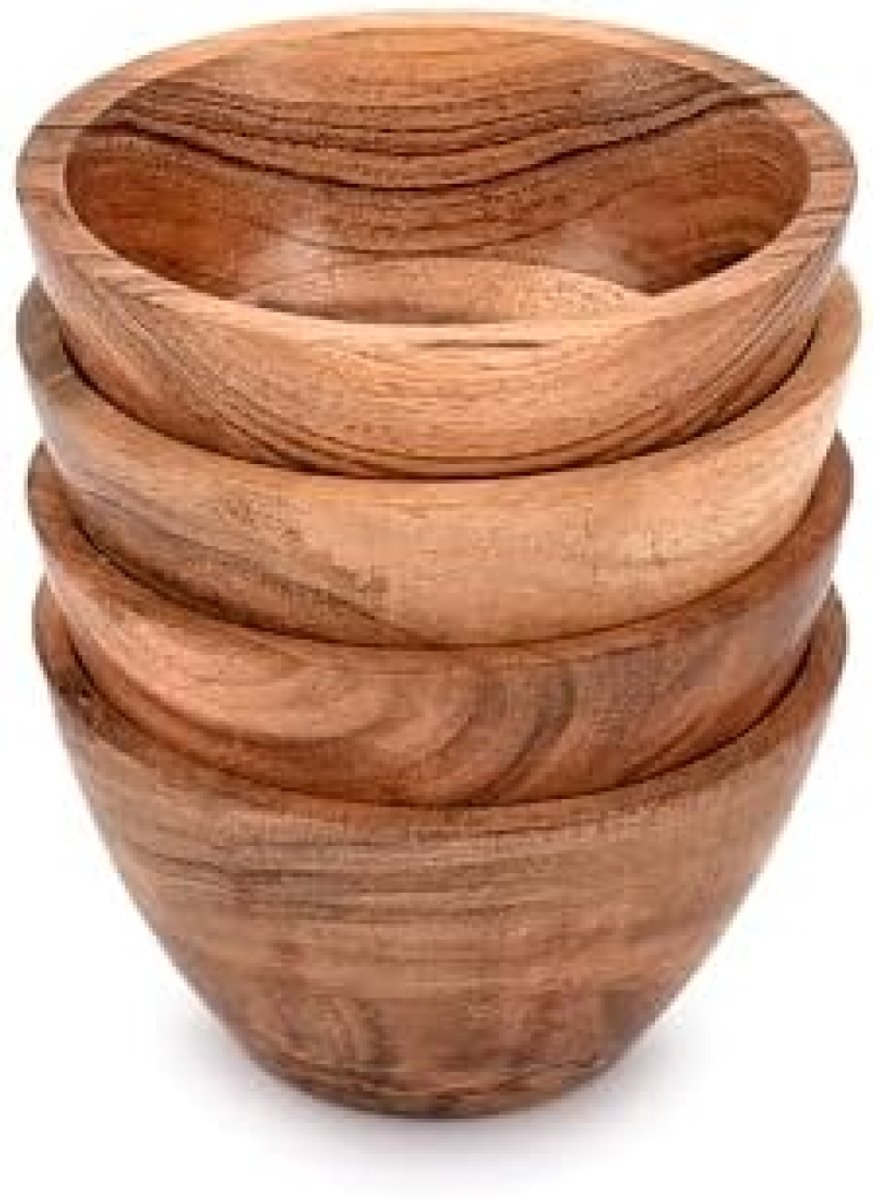 PromoHome Houten Snackschaaltjes klein Set - 4 Stuks - Acacia Hout - Praktisch en Stijlvol