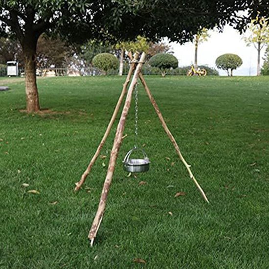 2-stuks Camping statief - Kampvuur statief - Draagbaar kookstatief voor buiten - Roestvrij staal - Met opbergtas - Met ketting - Kampeeruitrusting voor buiten - Geschikt voor kampvuurplaats, ophangen van kookgerei, koken boven open vuur - Zilver — afbeelding 3