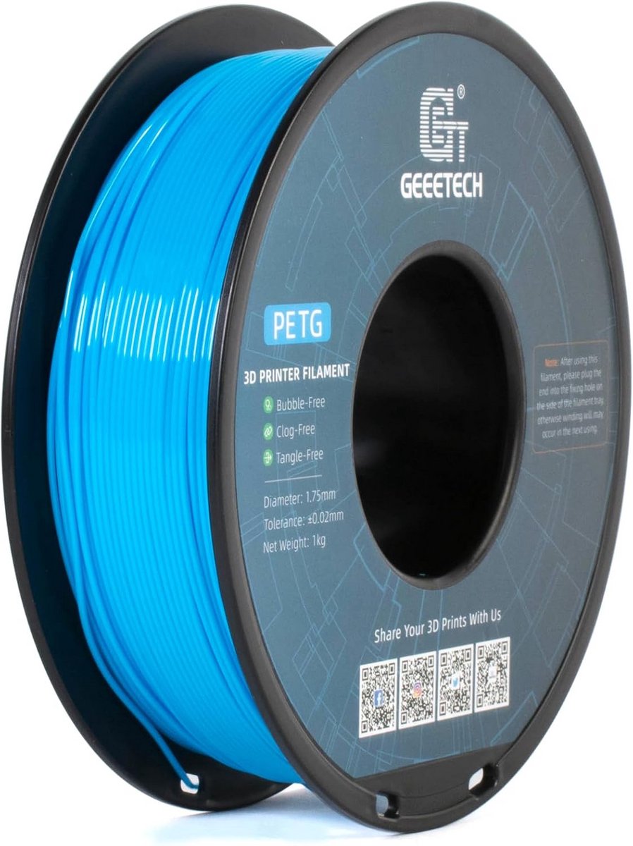 3D-printerfilament PETG 1,75 mm, 1 kg spoel, waterblauw