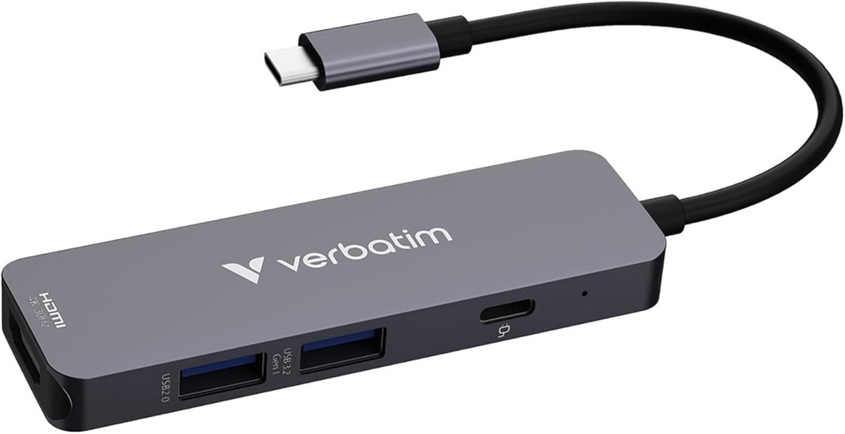 4-poorts USB-C hub met HDMI, oplaadfunctie en USB-A/C-poorten