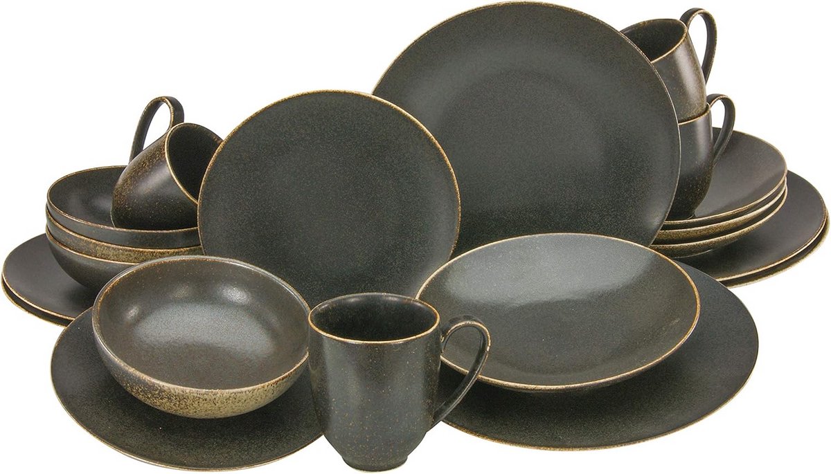 16-Delig Porcelain Crockery Set, Rusty Design, Dishwasher and Microwave Safe