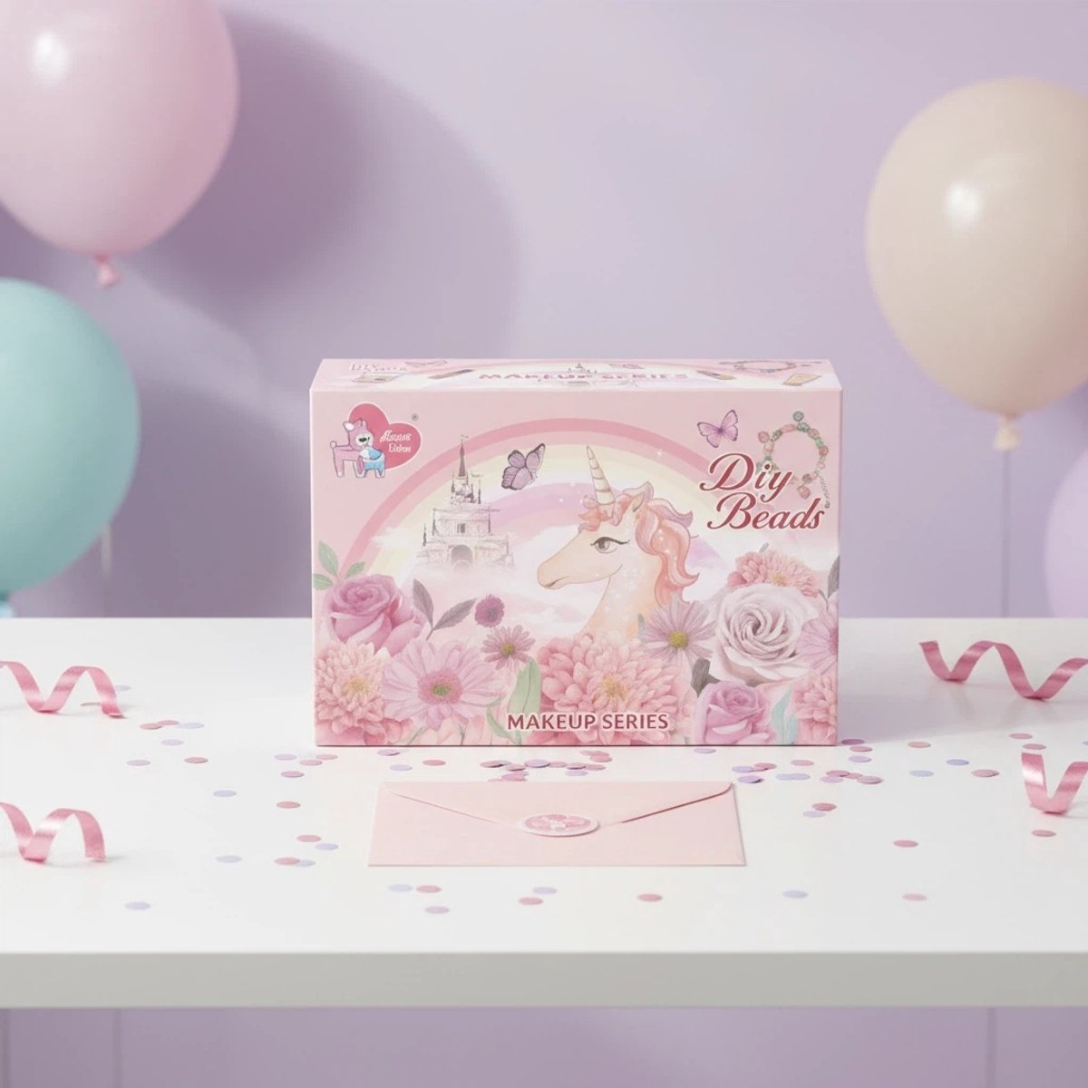 Make up meisje - 3-in-1 Kinder Make-up Set & DIY Kralen Juwelendoos-Make up Doos Meisjes - Inclusief DIY Sieraden Kralen & Kwasten – Afwasbare Kinder Make-up Cadeauset met Spiegel & Opbergkoffer — afbeelding 4
