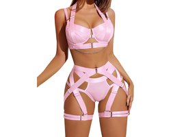 Sexy dames lingerie set met push-up beha, slip, jarretels en beenbandjes - 5-delig pakket