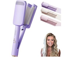 Krultang - Krultang voor golven - Krultang voor beach waves - Ionische krultang voor diepe golven - Keramische krultang met drie cilinders - Geschikt voor krullen en stijlen - Anti-verbranding-15.5*6*4.5cm-Paars