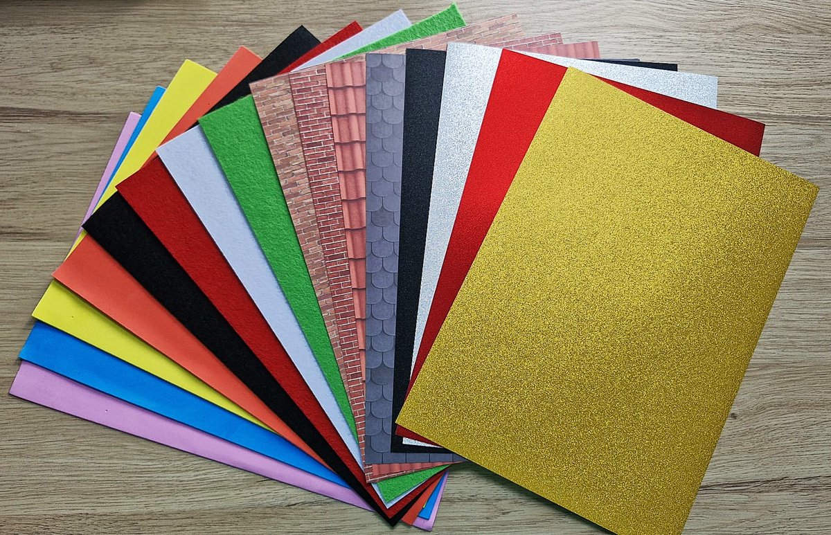 Pakket met divers knutselpapier: foam papier / vilt / glitter papier / bedrukt papier met steen patroon in verschillende kleuren (creatief hobbypapier voor kinderen, voor de feestdagen / Kerstmis, surprises, schoencadeau Sint)